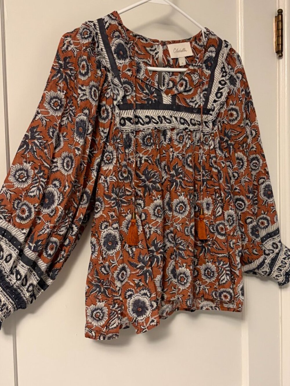 Cleobella Amy organic cotton peasant blouse sienna block size medium bohemian - Picture 2 of 11